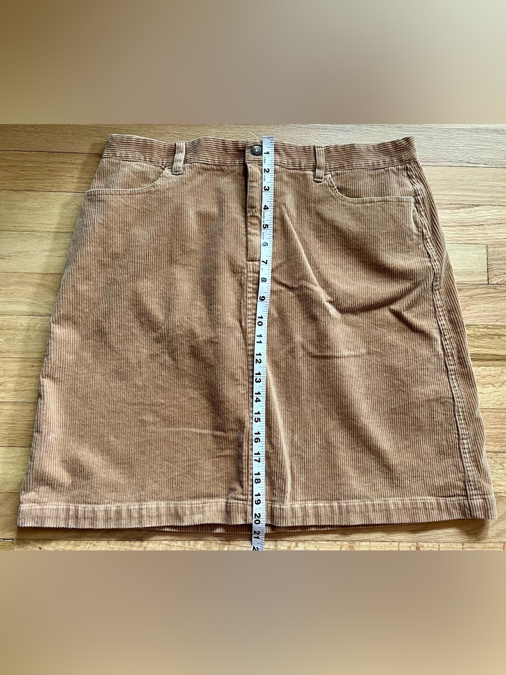 Brooks Brothers Tan Corduroy Mini Skirt Size 14 Red Fleece Button - Picture 7 of 8